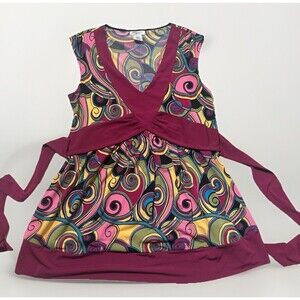 Y2K Bisou Bisou Maternity Top Small Multicolor Swirl Print Empire Waist Tie